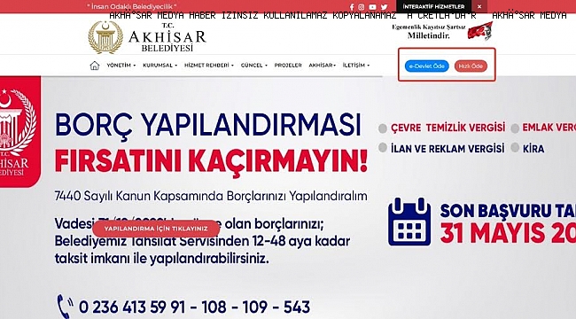 Akhisar’da ödemeler e-devlet üzerinden yapılabilecek