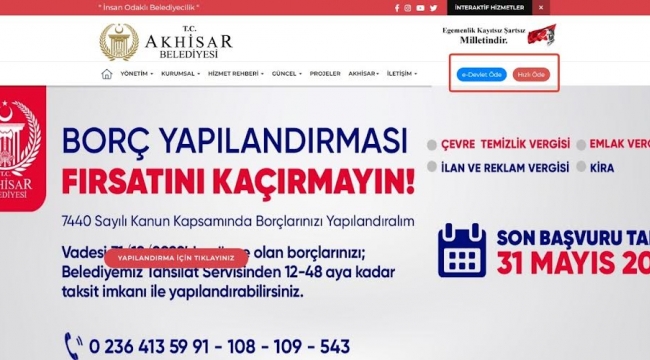Akhisar’da ödemeler e-devlet üzerinden yapılabilecek