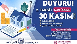 VERGİ ÖDEMEDE İKİNCİ TAKSİT SON GÜN 30 KASIM